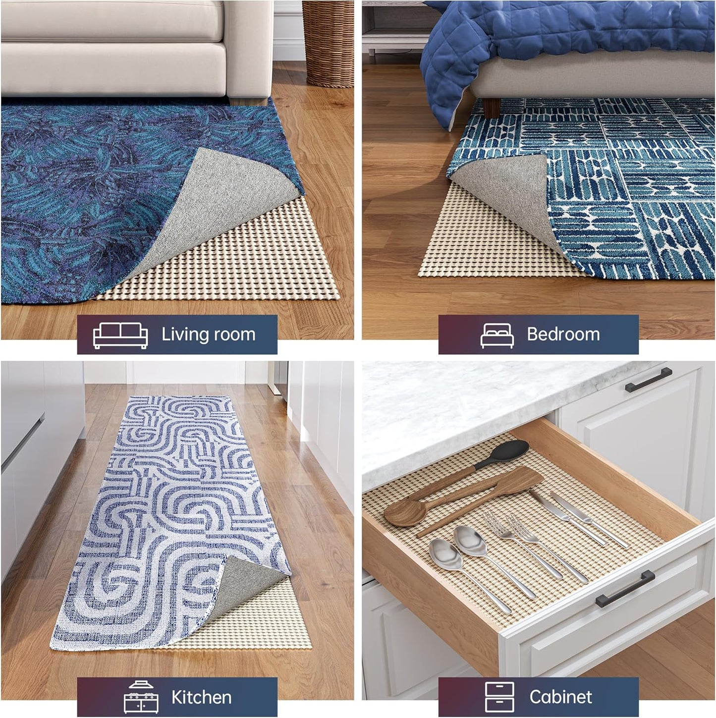 Non-Slip Rug Pad Gripper 10x12 Feet, Anti Skid Mat for Under Area Rugs, Keeps Rugs in Position and Safe, Thick Cushioned Carpet Pad for Hardwood Floors Protection