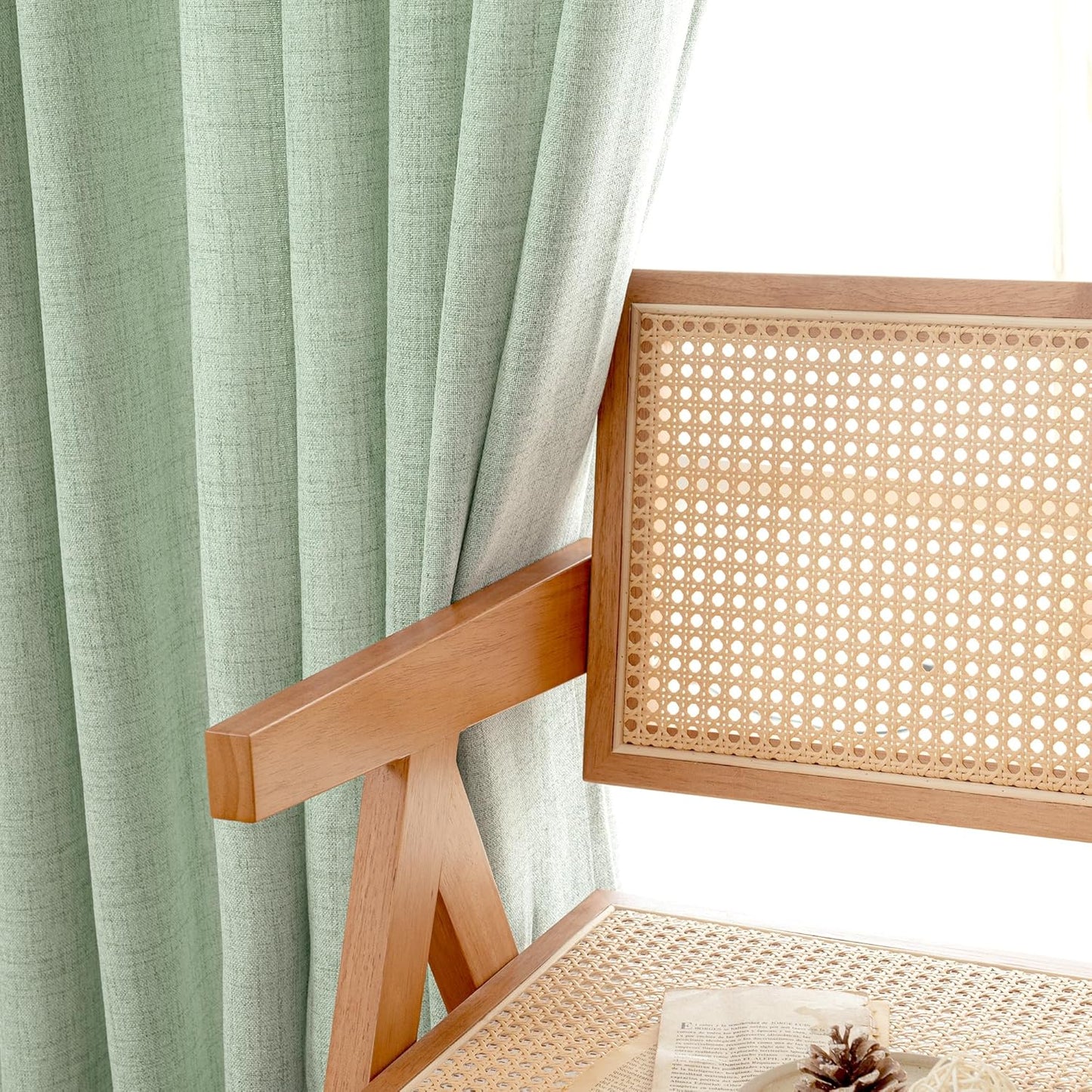 YoungsTex Sage Green Linen Curtains for Living Room 2 Panels, Semi Sheer Drapes Boho Light Filtering Window Treatments with Back Tab Rod Pocket for Office Dining Bedroom, 52 X 72 Inch