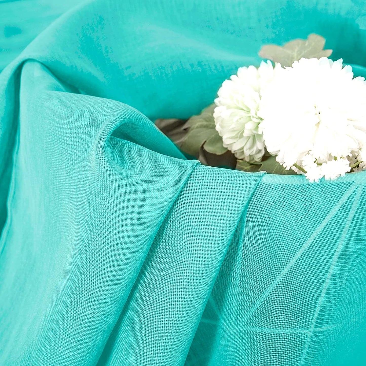 Tollpiz Sheer Curtains Linen Textured Bedroom Curtain Sheers Light Filtering Rod Pocket Voile Curtains for Living Room, 54 x 84 inches Long, Aqua Blue, Set of 2 Panels