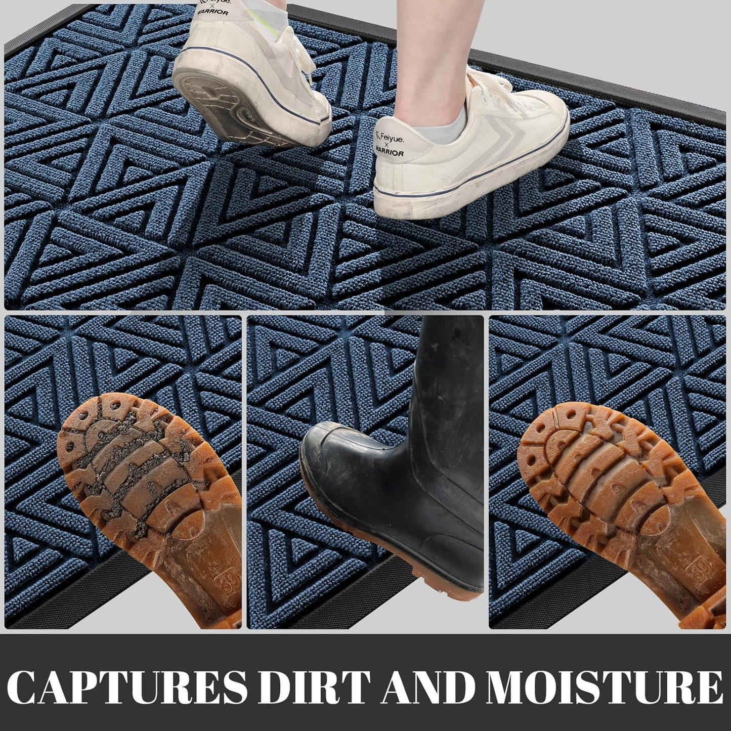 Yimobra Large Door Mat 47x32, All-Weather Waterproof Non-Slip Welcome Matt Outdoor, Heavy Duty Non Slip Doormat for Entryway for Patio and Garage Indoor, Easy Clean, Blue