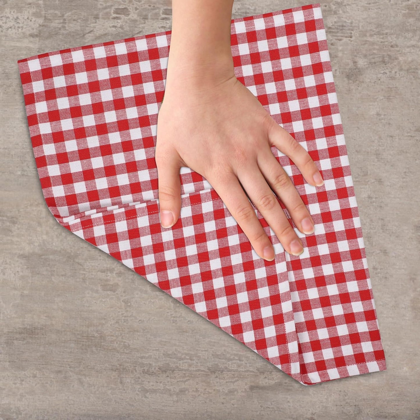 Kitchen Towels Set of 6 Soft Premium Cotton Highly Absorbent Dish Towels 18x28 Inches, Washable & Reusable Tea Towel, Quick Drying Dish Cloths with Hanging Loop - Red/White, Checks