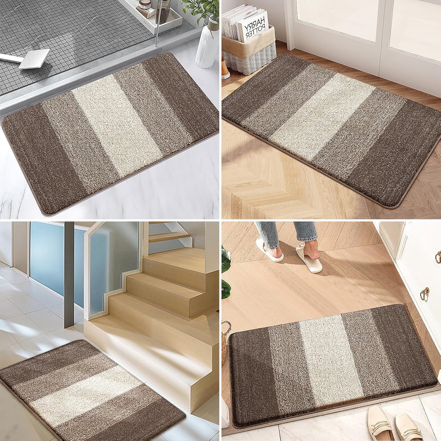 Kitinjoy Indoor Outdoor Door Mat, 36x24 Non-Slip Absorbent Dirt Trapper, Low-Profile Washable Inside Entrance Front Floor Mat, Sturdy Soft Entry Doormats for Entryway, Light Brown