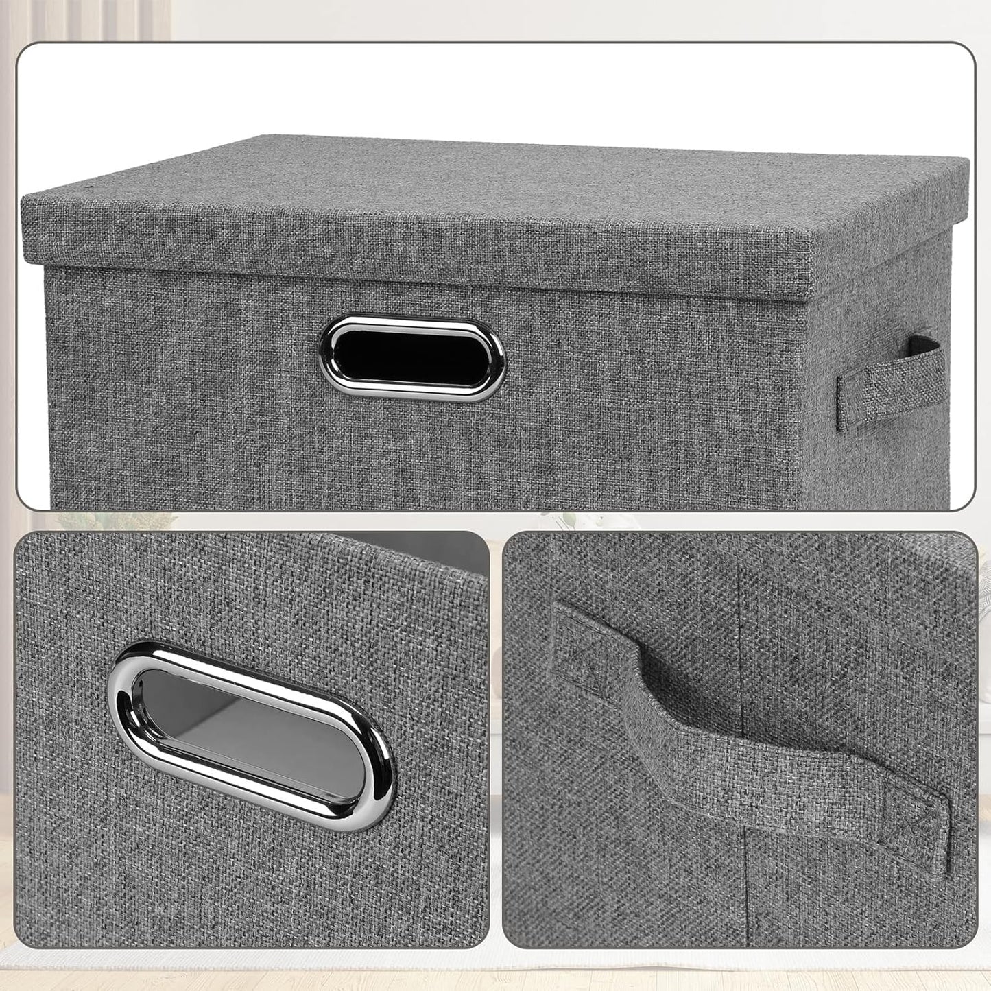 Medium 15" 21 Quart Collapsible Stackable Storage Bins with Lids, 5 Packs Grey Foldable Fabric Closet Boxes Heavy-duty Linen Cube Baskets Container for Bedroom Office (15 x 11 x 8)