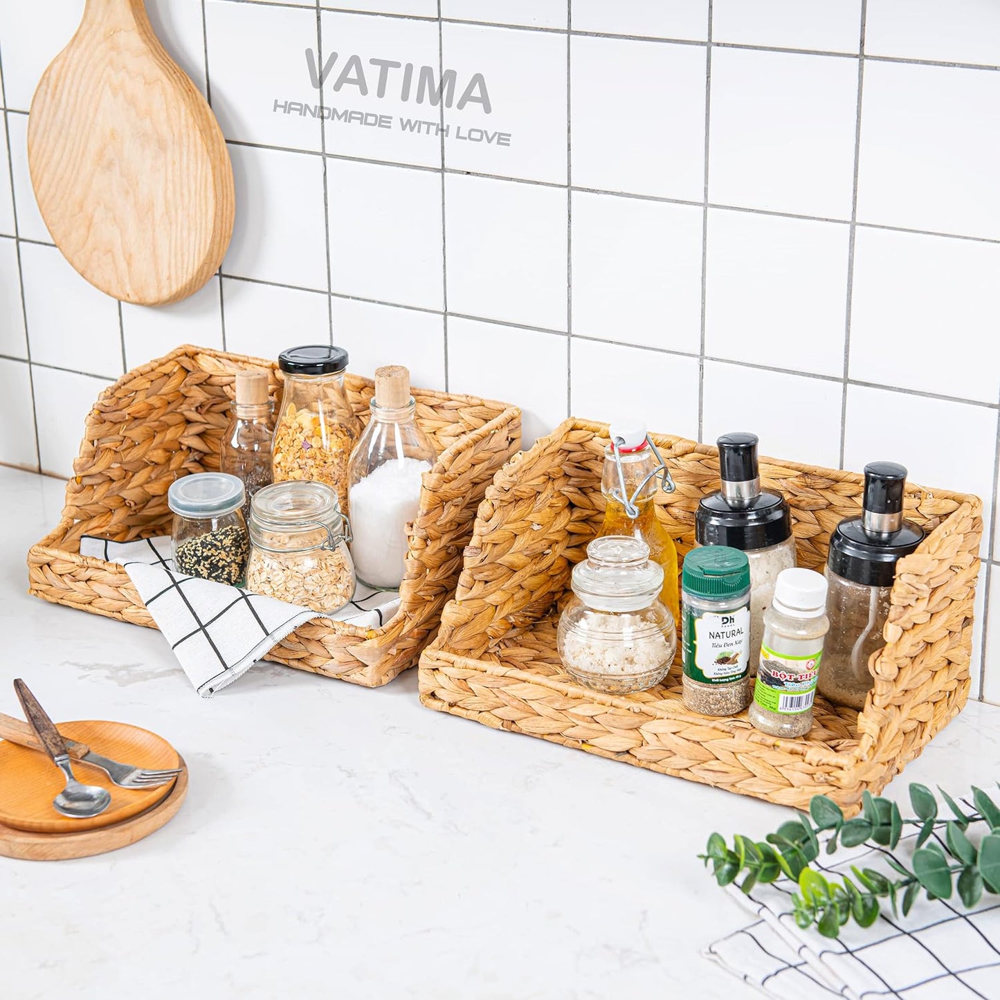 VATIMA Water Hyacinth Storage Baskets for Organizing, Medium Open-Front Wicker Basket for Kitchen, for Shelves, 11.8” x 7.5” x 5.5”, 2 Pack