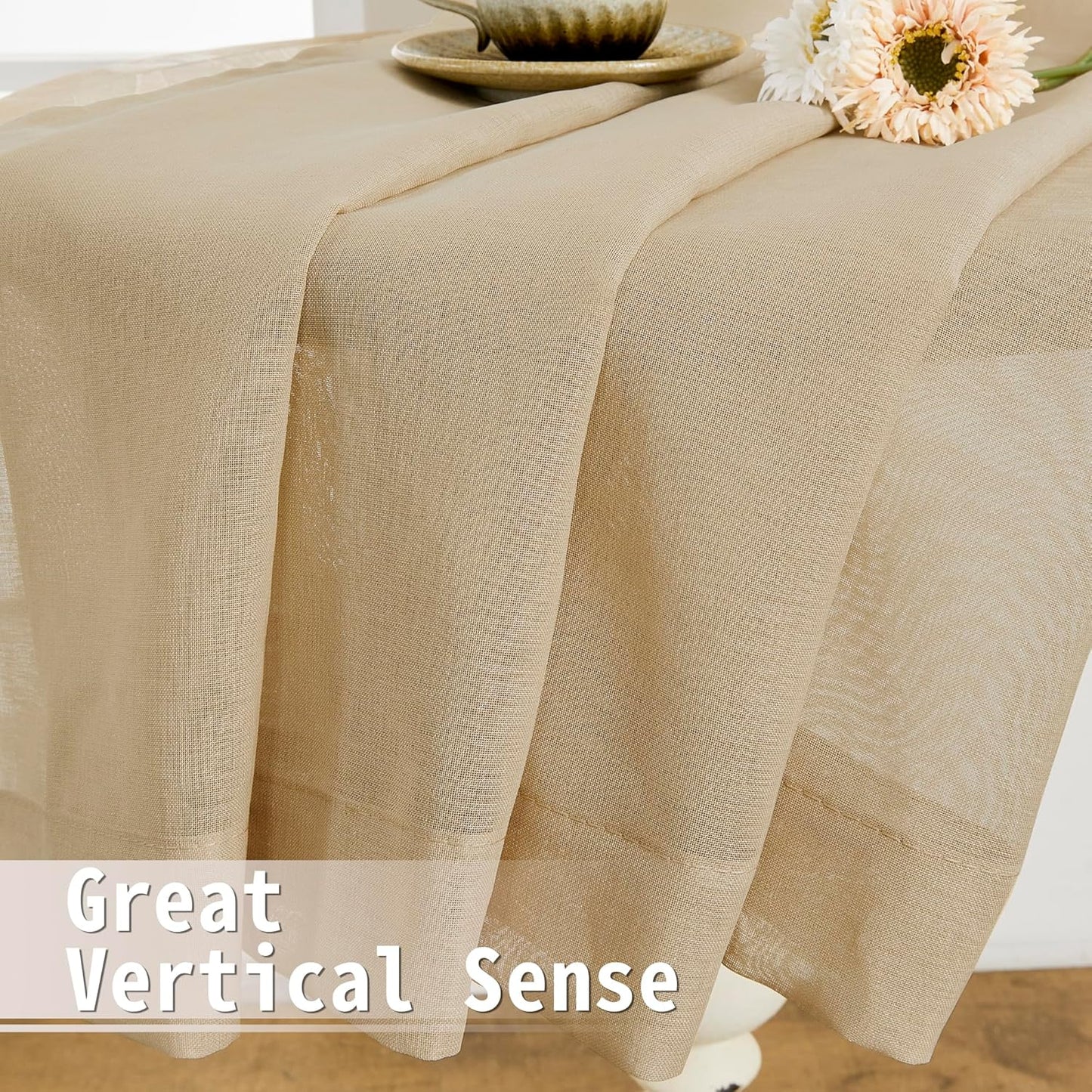 Tollpiz Short Sheer Linen Textured Curtain Sheers Doorway Light Filtering Voile Patio Glass Door Rod Pocket Curtains French Door, 54 x 54 inches Long, Beige, Set of 1 Panel