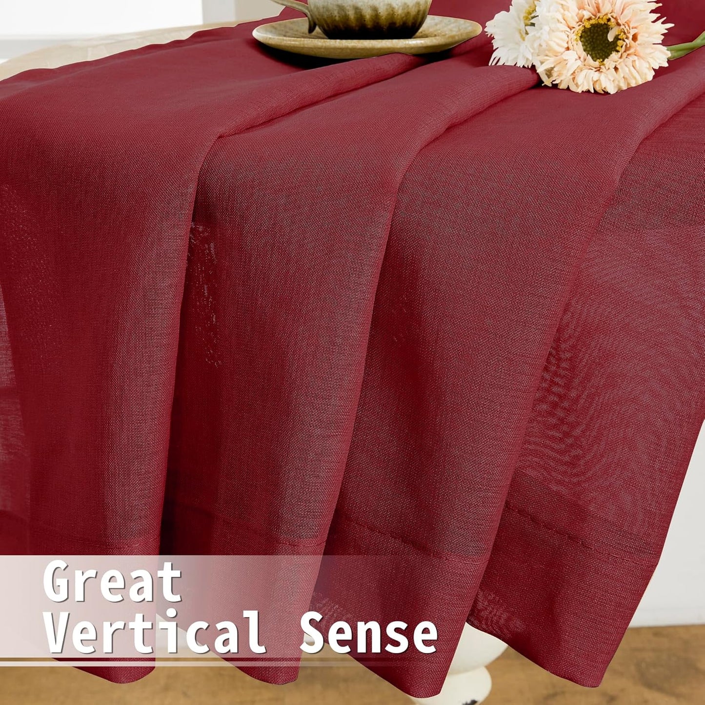 Tollpiz Sheer Door Curtains Closet Linen Textured Curtain Sheers Doorway Light Filtering Voile French Door Rod Pocket Curtains Patio Glass Door, 54 x 63 inches Long, Burgundy Red, Set of 1 Panel