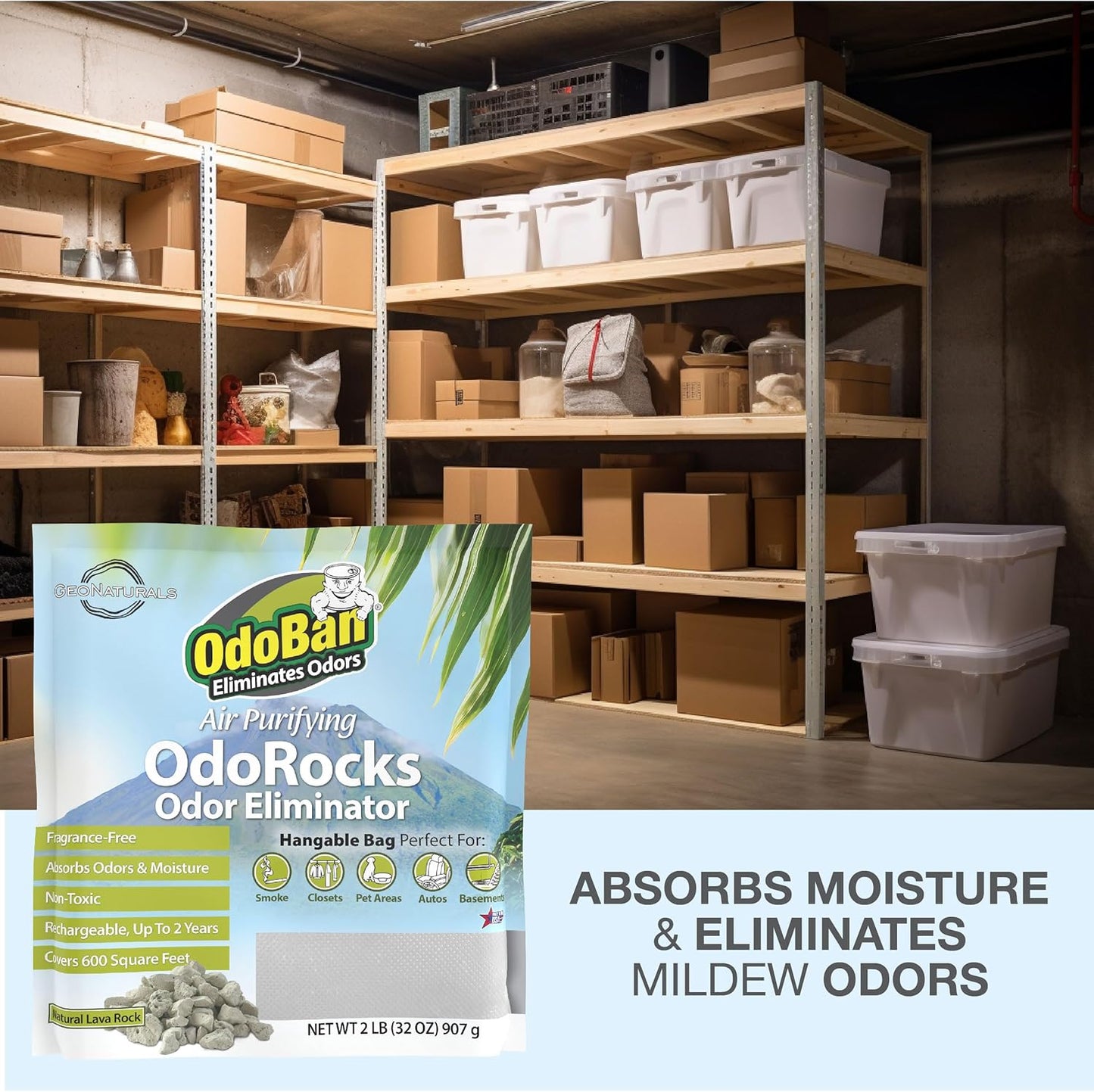 OdoBan Air Purifying OdoRocks Natural Odor Eliminator Made from Natural Volcanic Rocks, Made in the USA, Fragrance Free, 6-Pack, 2 Pounds Each
