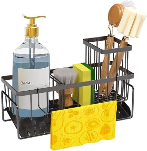 Kitchen Sink Caddy Organizer – Rustproof Sponge Holder with Drainage, Space-Saving Sink Organizer for Countertop Storage, Kitchen Accessories & Décor