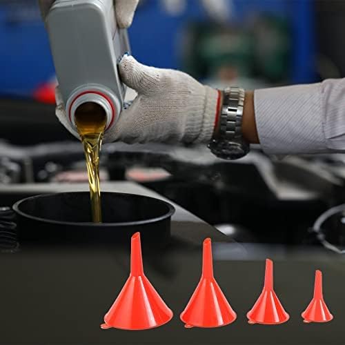 DEDC Oil Funnels, Plastic Gas Funnels Set for Car, Automotive, Kitchen, Mini Small Large Red (8pcs)