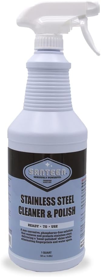 Santeen Stainless Steel Cleaner & Polish, 6-Pack, 32oz Bottle with Trigger Sprayer, Professional Formula