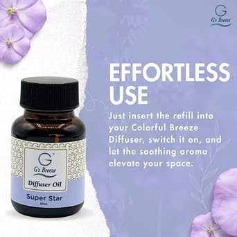 G's Breeze Super Star Diffuser Oil Refill - Essence of Star-Studded Glamor - Transform Any Space with Invigorating Fragrance – Ideal for Home & Office – Long-Lasting Freshness Aroma - 60 ML