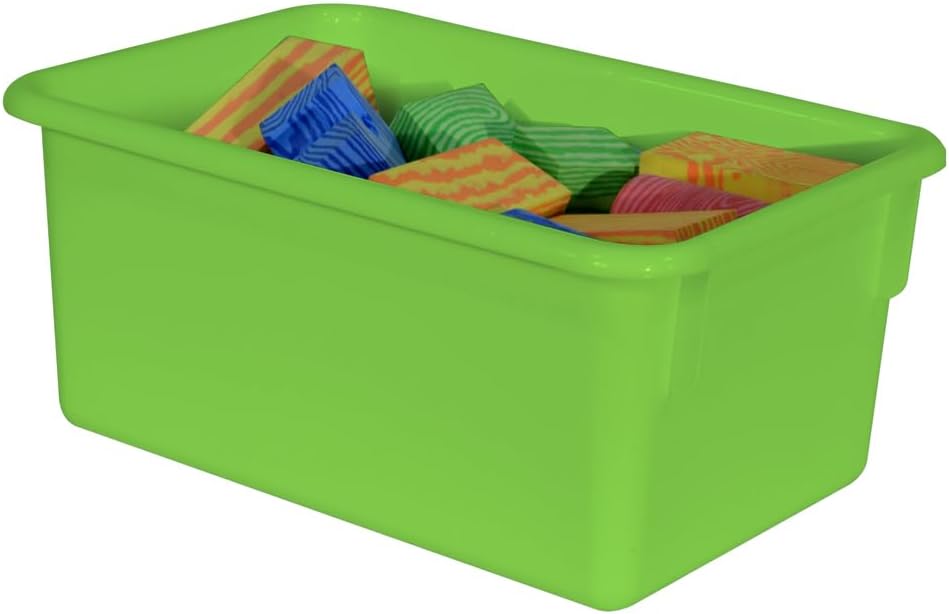Wood Designs Cubby Storage Bin, Heavy Duty Plastic Containers for Kids Lime Green Cubby Tray Set of 25
