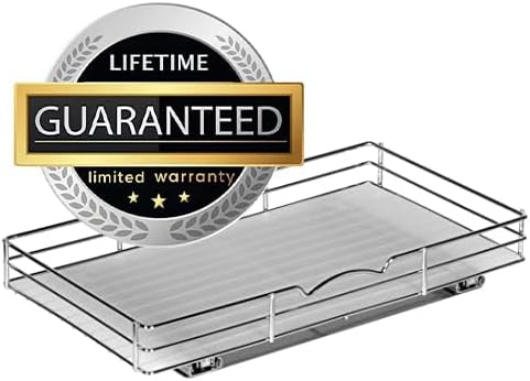 Pull Out Cabinet Organizer for Spices, Cans - Heavy Duty with Lifetime Limited Warranty- Pull Out Spice Rack- Cabinet Pull Out Shelf for Cans,Dishes, Etc, 18-3/8"Wx 10-1/2"D x 2-3/4” H, Chrome