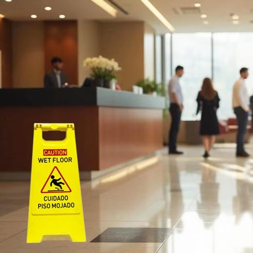 4-Pack Caution wet floor sign,24 in. (approx. 60 cm) Height,Bright Yellow Double-Sided Folding A-Shaped Frame Design, Bilingual Caution Message