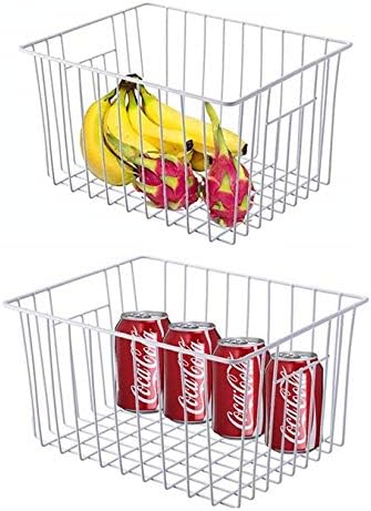 Upright Freezer Organizer Bins， Freezer Baskets for 14, 15 cu.ft Standup Freezer, Wire Storage Baskets with Built-in Handles for Frozen Foods, Snacks, Vegetables, Fruits and More, 6Pcs , White