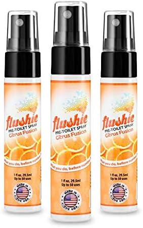Flushie Pre-Toilet Spray - Travel Size Toilet Deodorizer & Poop Odor Eliminator (Citrus, 1oz 3pack)