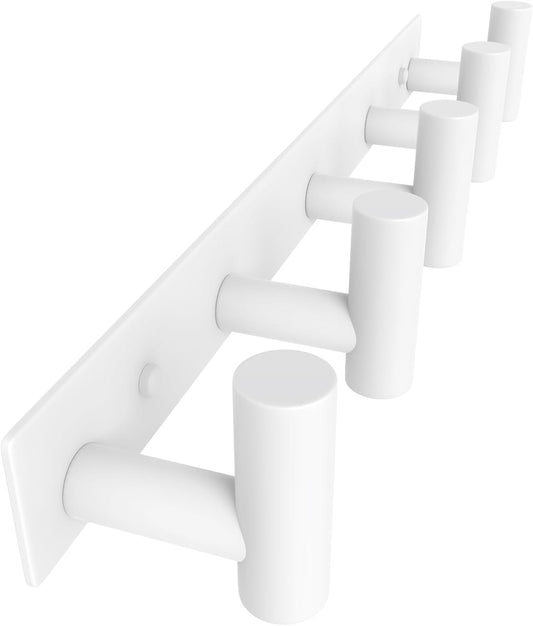 VAEHOLD Hat and Coat Wall Mount Rack - Hooks for Robes, Bags, Keys, and Towels - Bathroom Towel Hanger Organizer (White, “T“ Shape 5 Hooks 1 Pack)