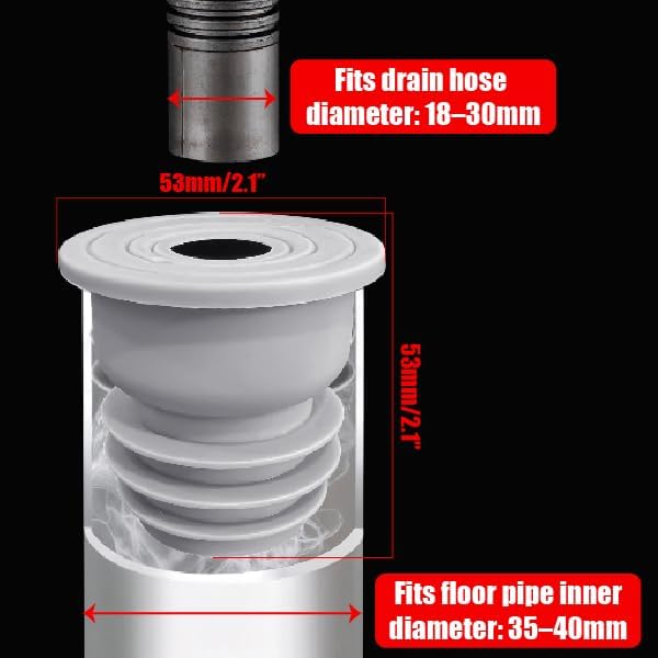 Pack of 2 Washing Machine Hose Sealing Rings, Strainer Drain Pipe Silicone, Anti-Odor Floor Plug, Sewer Deodorant Ring Cover Seal for Washer Kitchen Bath - 2 Sizes (35-40mm) and (45-50mm)