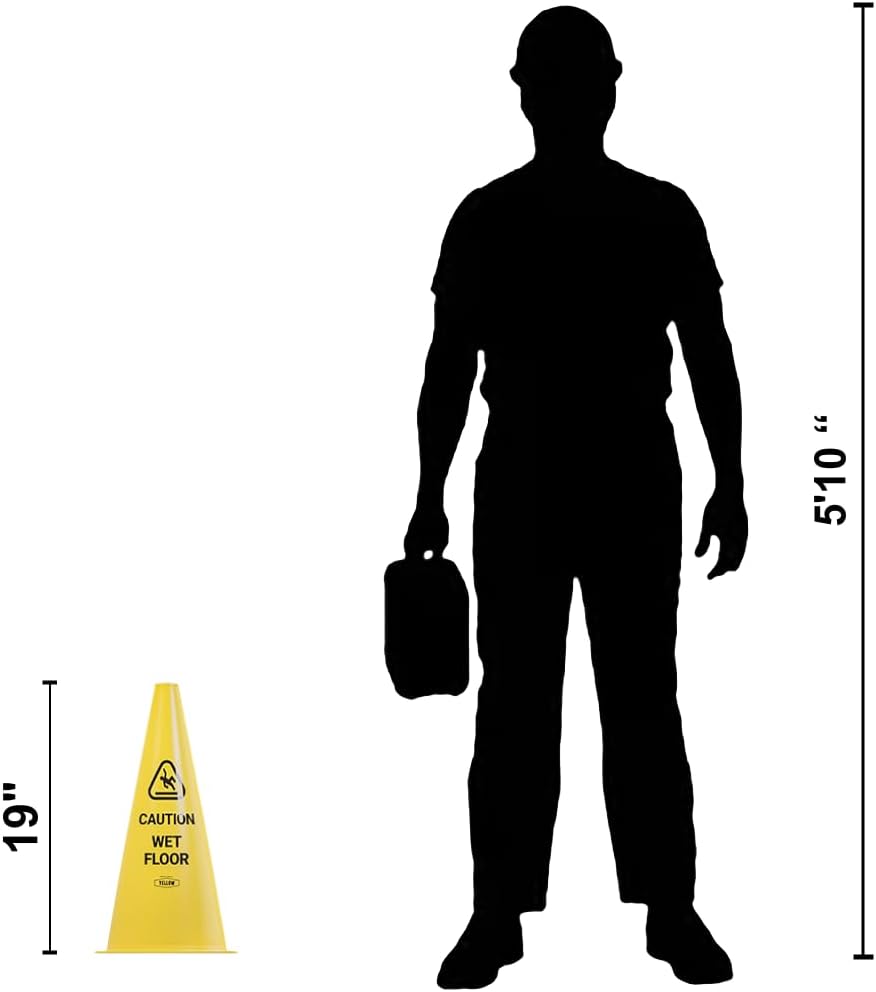 Yellow Safety® Commercial 19 Inch "Caution Wet Floor" Sign Cone, 4 ct., Easy to Use and Store