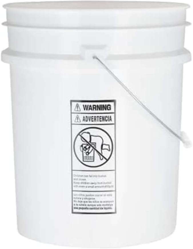 House Naturals 5 Gallon Premium HPDE Plastic Bucket - Made in USA Food Grade Storage Container, BPA Free All Purpose Pail (1, White)