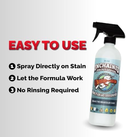 Unchained Pet Urine Stain & Odor Remover Spray – Oxygen-Based Enzyme Cleaner, Professional Strength for Carpets, Concrete, Furniture, Upholstery – 24oz