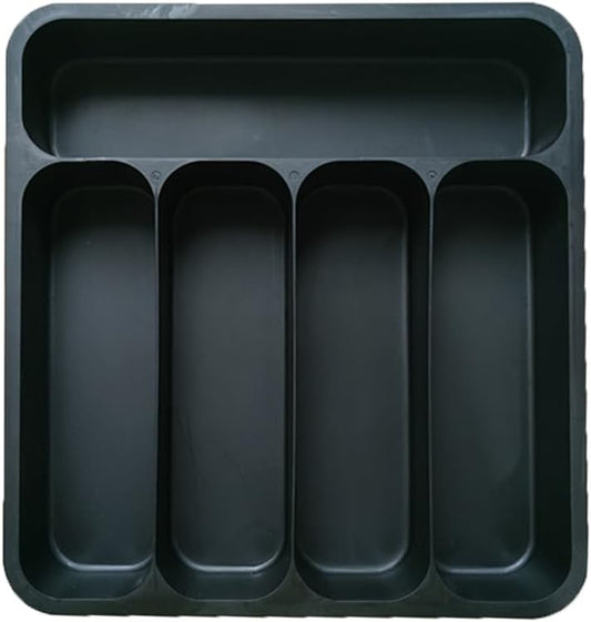Utensil Silverware Drawer Organizer for Kitchen: Durable Flatware Tray with Dividers, Plastic Cutlery Utensil Holder for Kitchen Drawers, Large Capacity Storage for Spoons, Forks, Knives Black