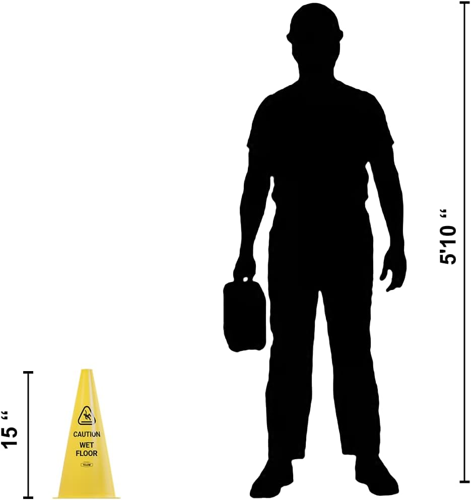 Yellow Safety® Commercial 15 Inch "Caution Wet Floor" Sign Cone, 6 ct., Easy to Use and Store