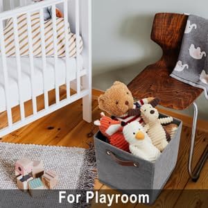 HNZIGE Shelf Storage Cubes Bins for Organizing, Set of 4, Cabby Fabric Cube 11x11 Closet Organizer with Handles (Gray)