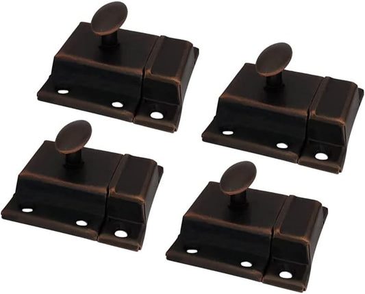 QCAA Oval Turn Cabinet Latch, for Cupboard & Other Furniture, Large, Antique Copper, Made in Taiwan, 4 Pack