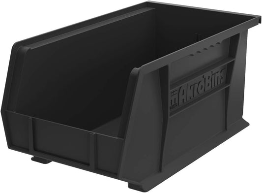 Akro-Mils 30240 AkroBins Plastic Storage Bins, Space-Saving Stackable Bins for Garage, Pantry, Craft Organization, 15" x 8" x 7", Black, 12-Pack