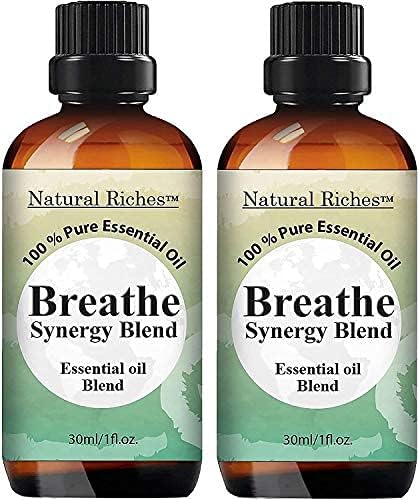 Natural Riches Breathe Essential Oil Blend Breathe Easy with Peppermint Eucalyptus Tea Tree Lemon Cardamom Pine Needle Essential Oils - 2 x 30 ml