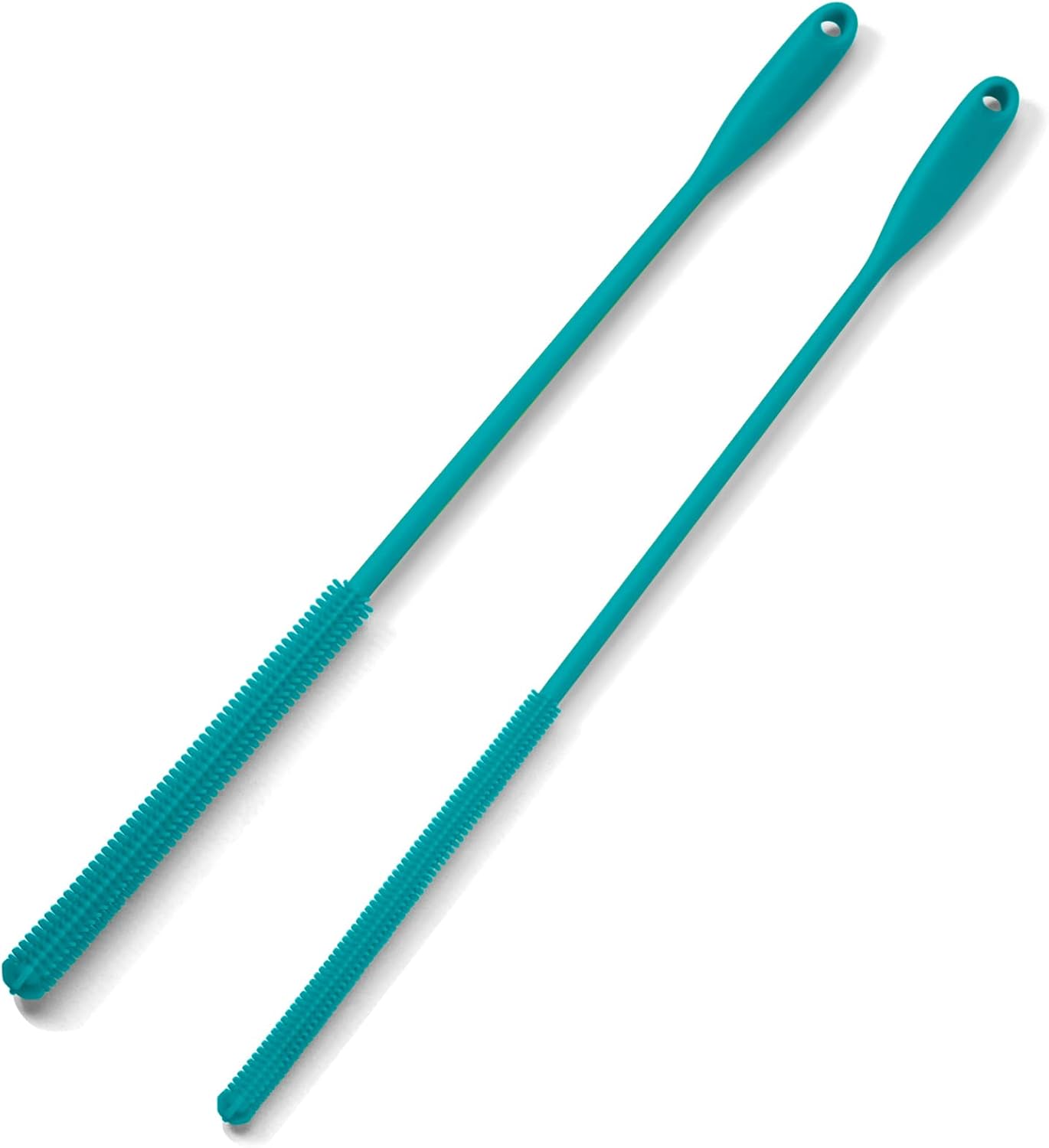 Silicone Straw Brush 4 Pack - (2 Small, 2 Wide) - 10 Inch Reusable Straw Cleaner, Pipe Cleaner, Glass and Detailing Tool (Turquoise)