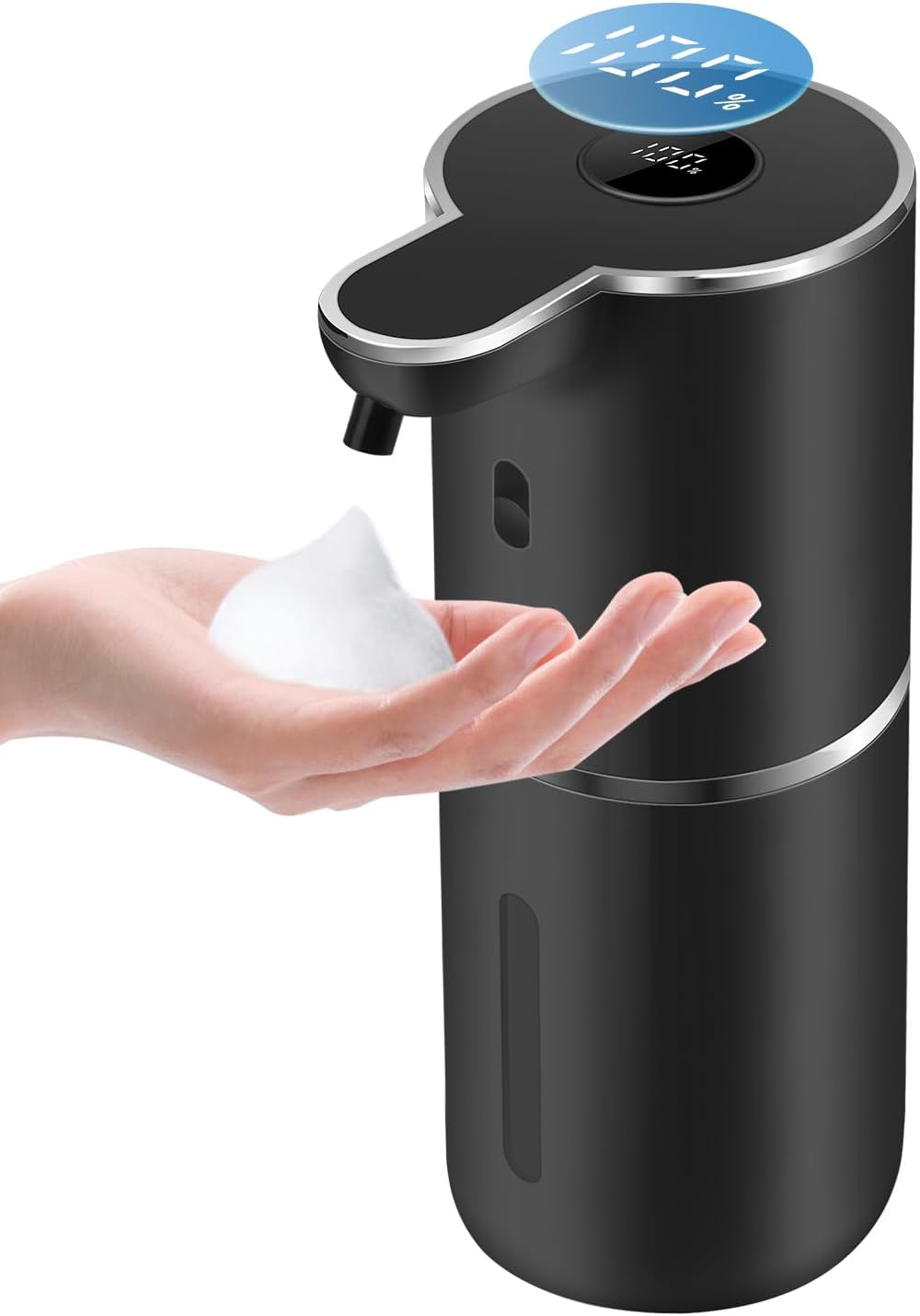 Automatic Foaming Soap Dispenser 12.8oz, Rechargeable & 6 Levels Foaming Adjustable with Digital Display, Wall Mount, Waterproof, Touchless Hand/Dish Soap Dispenser for Kitchen, Bathroom, Hotel