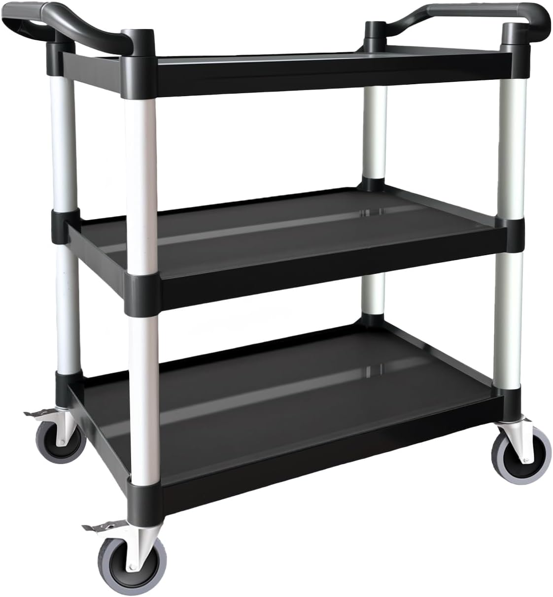 Plastic Utility Cart with Anti-Tangle Wheels, Solid Armrests, 350 Lbs Heavy Duty Capacity, 3-Tier Rolling Serving Cart for Home, Office, Restaurant, Warehouse.34.2" × 17" × 37"