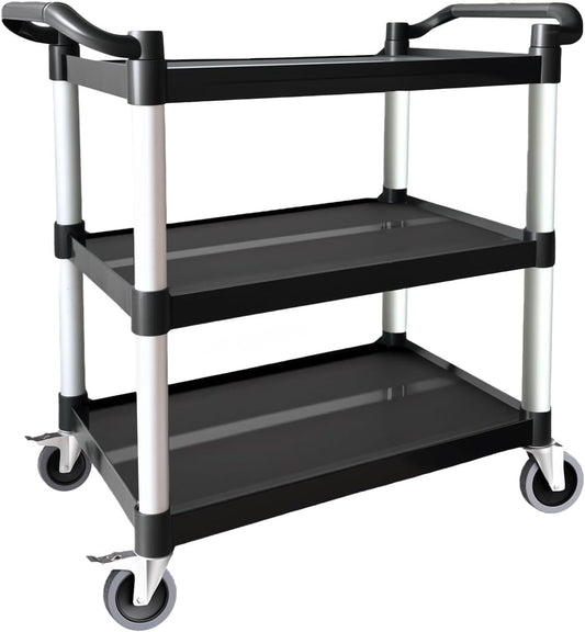 Plastic Utility Cart with Anti-Tangle Wheels, Solid Armrests, 350 Lbs Heavy Duty Capacity, 3-Tier Rolling Serving Cart for Home, Office, Restaurant, Warehouse.34.2" × 17" × 37"