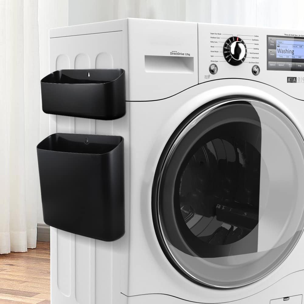 Picowe Magnetic Laundry Storage, Large Lint Holder Bin for Laundry Room, Space-Saving Trash Container Hanging on Dryer, Washer or Wall Mount Trash Bin (Black)