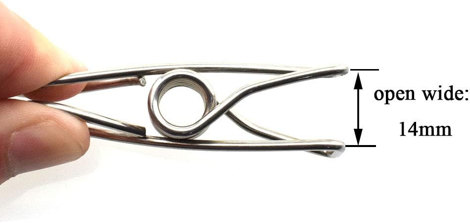 HAHIYO Clothespins Chip Clips All Metal Stainless Steel No Rust Stains Strong Grip in Heavy Wind 2.5 Inches 14 Pack Large Do Not Fall Apart Open Wide for Holding Clothes Snack Bag Clamps