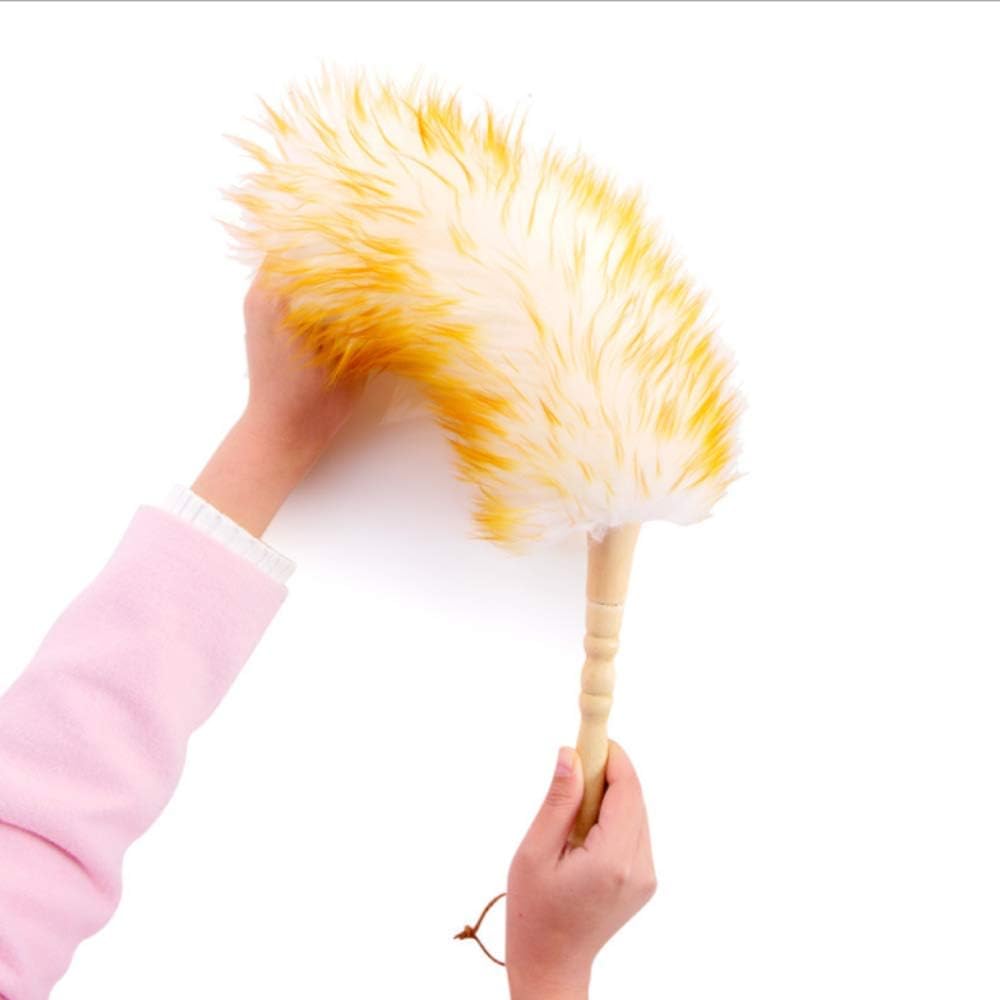 Lambswool Duster with Solid Wooden Handle,Leather Hang Strap,18.9 inch Long,Natural Feather Duster for Cleaning Ceiling Fans,Window Blinds,Computer Screens,Bookshelves etc