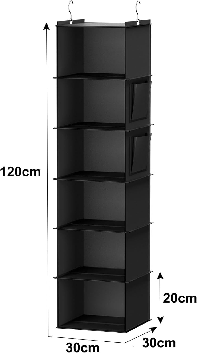 YOUDENOVA Hanging Closet Organizers and Storage, 6-Shelf Hanging Closet Shelves, Black