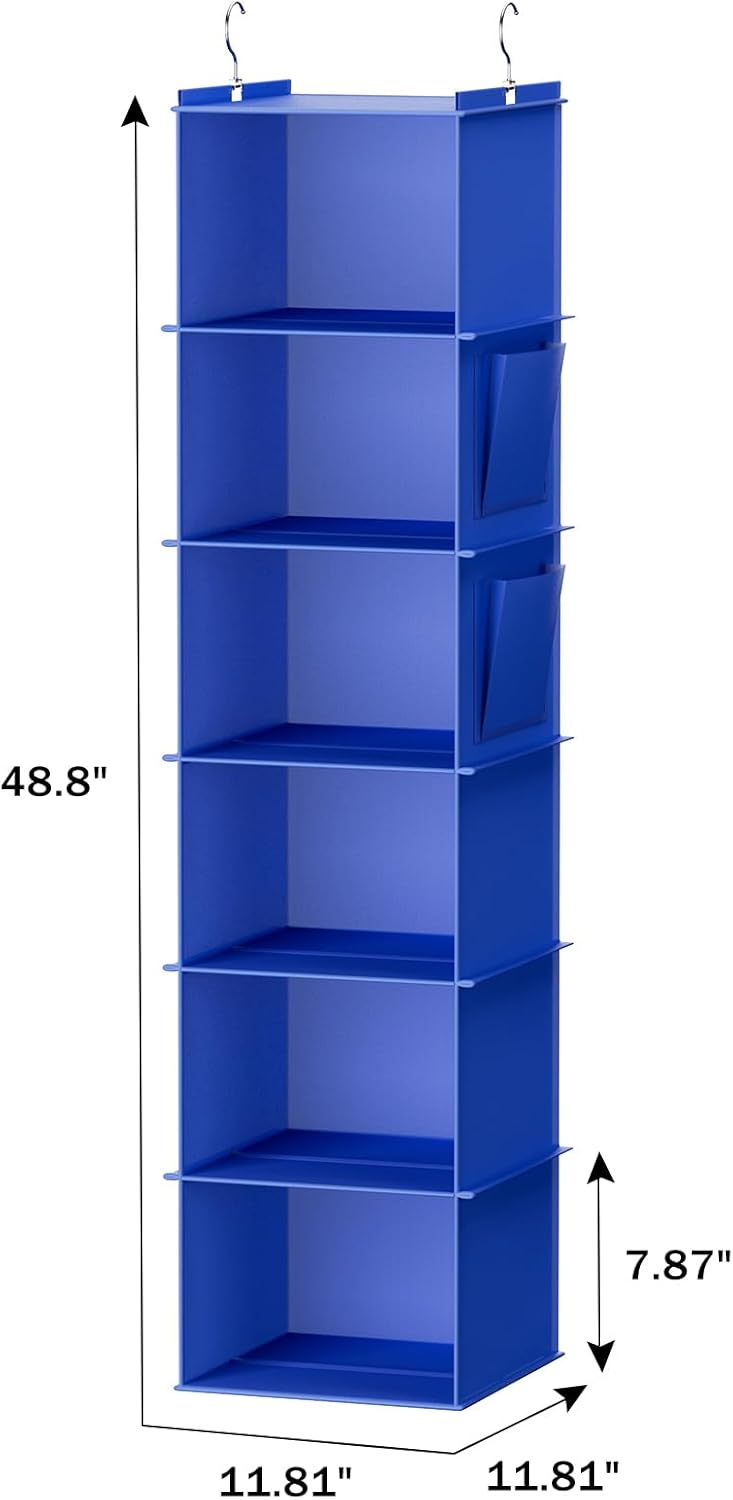 YOUDENOVA Hanging Closet Organizer, 6-Shelf Closet Hanging Storage Shelves, Blue