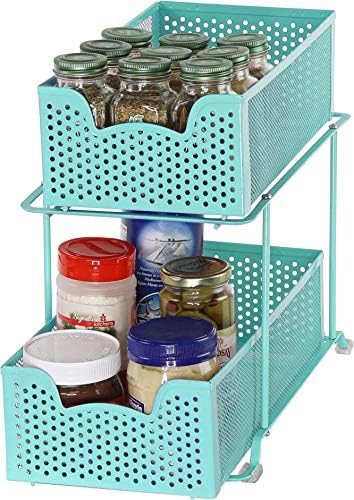 SIMPLE HOUSEWARE 2 Tier Sliding Cabinet Basket Organizer Drawer, Turquoise