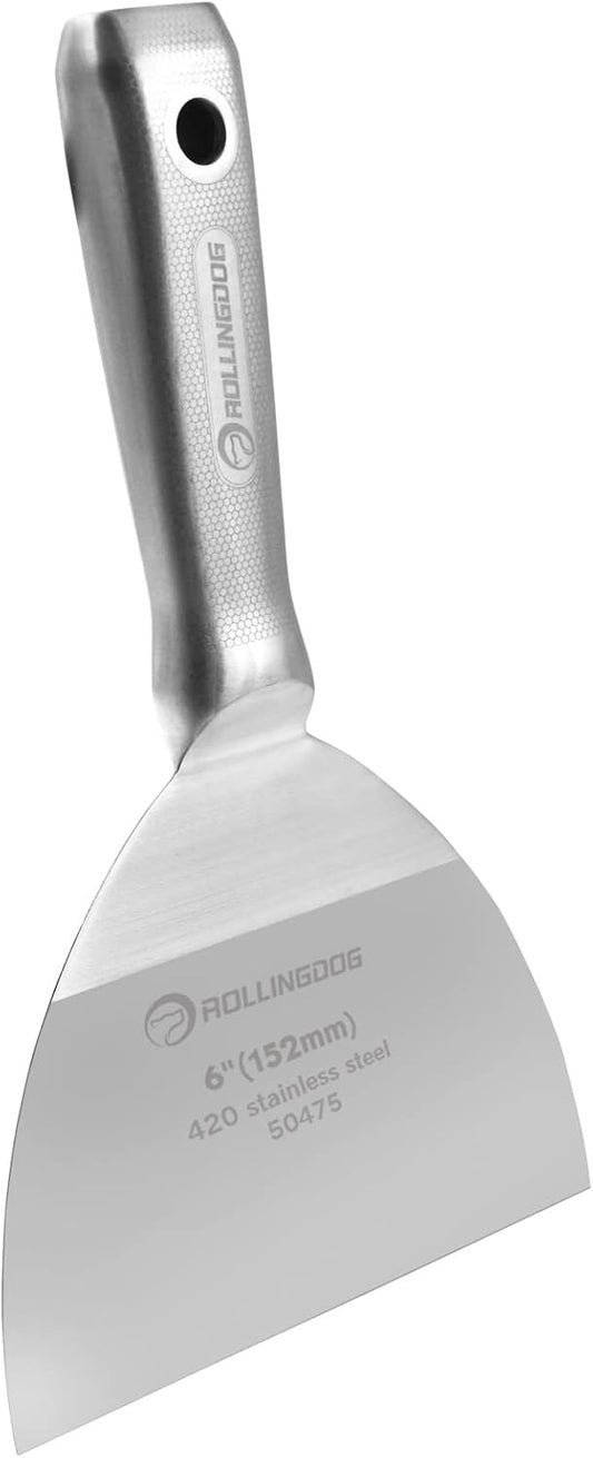 ROLLINGDOG 6 inch Putty Knife - 420 Stainless Steel Spackle Knife Drywall Knife One Piece Mirror Polished Blade for Scraping Paint, Taping