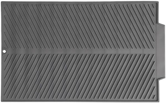 Silicone Dish Draining Mat, Eco Friendly Dish Drying Mat Kitchen Counter Anti-Skid and Heat Insulation Pad, Sink Drainer Mat with Dense Drainage Grooves (S (15"×10"))
