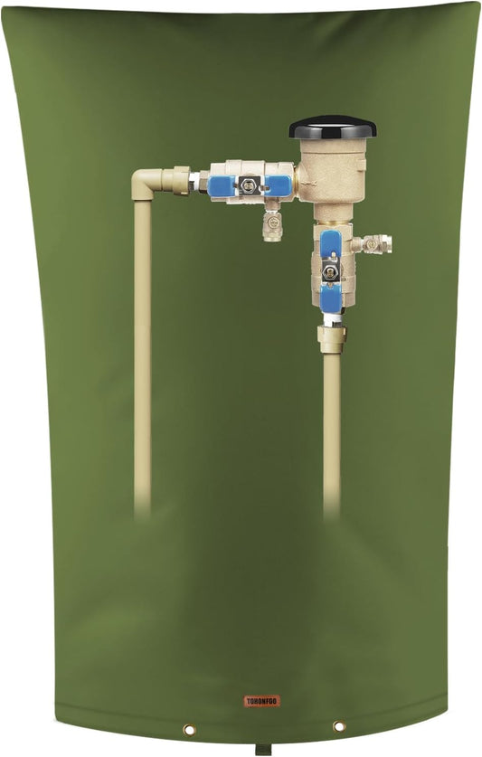 TOHONFOO Backflow Preventer Pipe Insulation Cover (5°F) - Irrigation Sprinkler Valve Insulated Pouch - Water Well Pump Cover - Sturdy 5 Layers for Winter Freeze Protection, 22" W x 34" H, Green