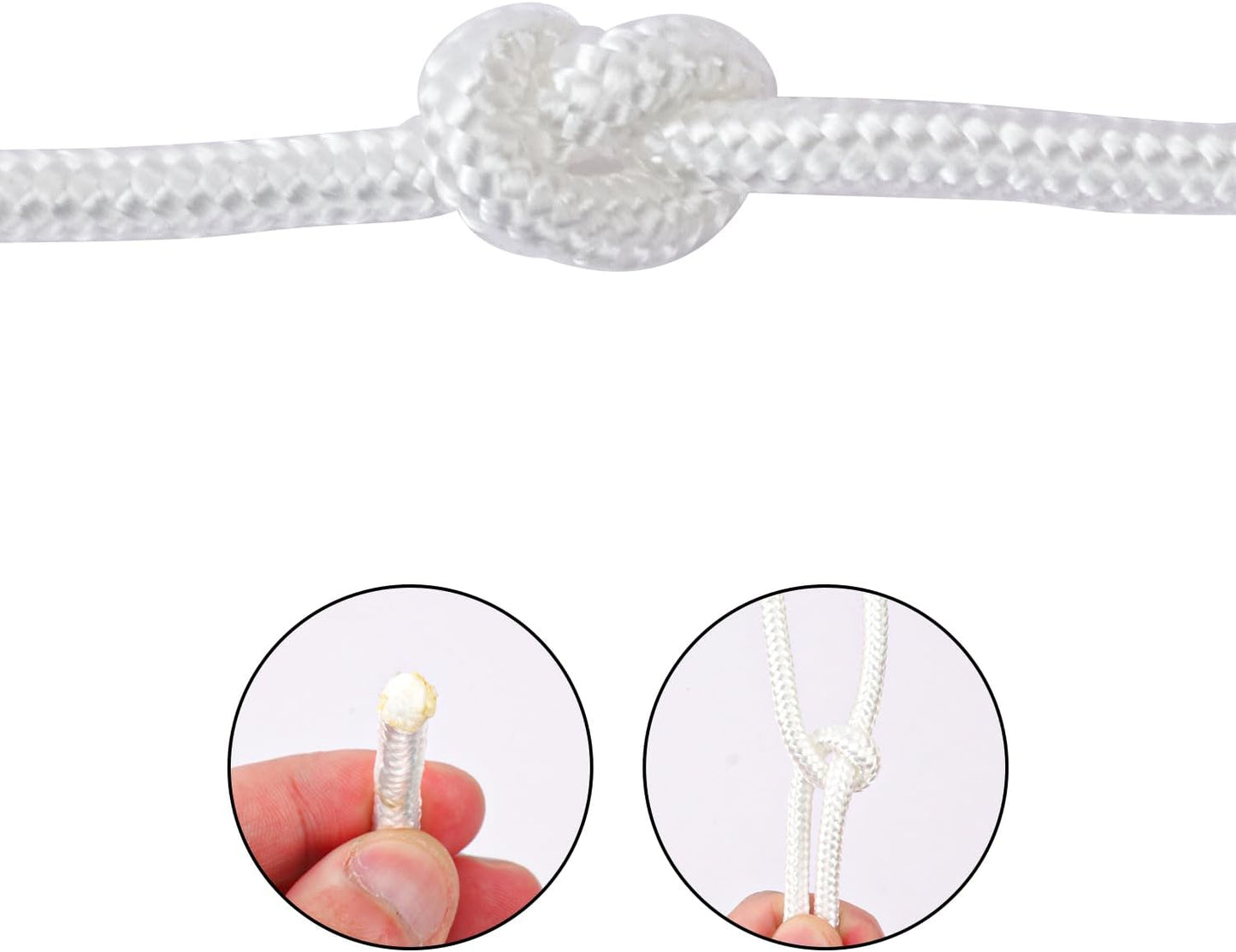 500 Feet 1/4 Inch White Polyester Rope, 6 mm Polypropylene Utility Rope for Kayaking, Camping, Home Decor