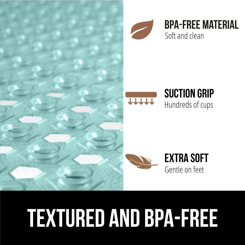 GORILLA GRIP Patented Square Shower Stall Mat, Small Bathtub Floor Mats for Stand Up Showers with Suction Cups and Drainage Holes, Machine Wash, Soft on Feet, Bathroom Accessories 21x21 Inch, Green