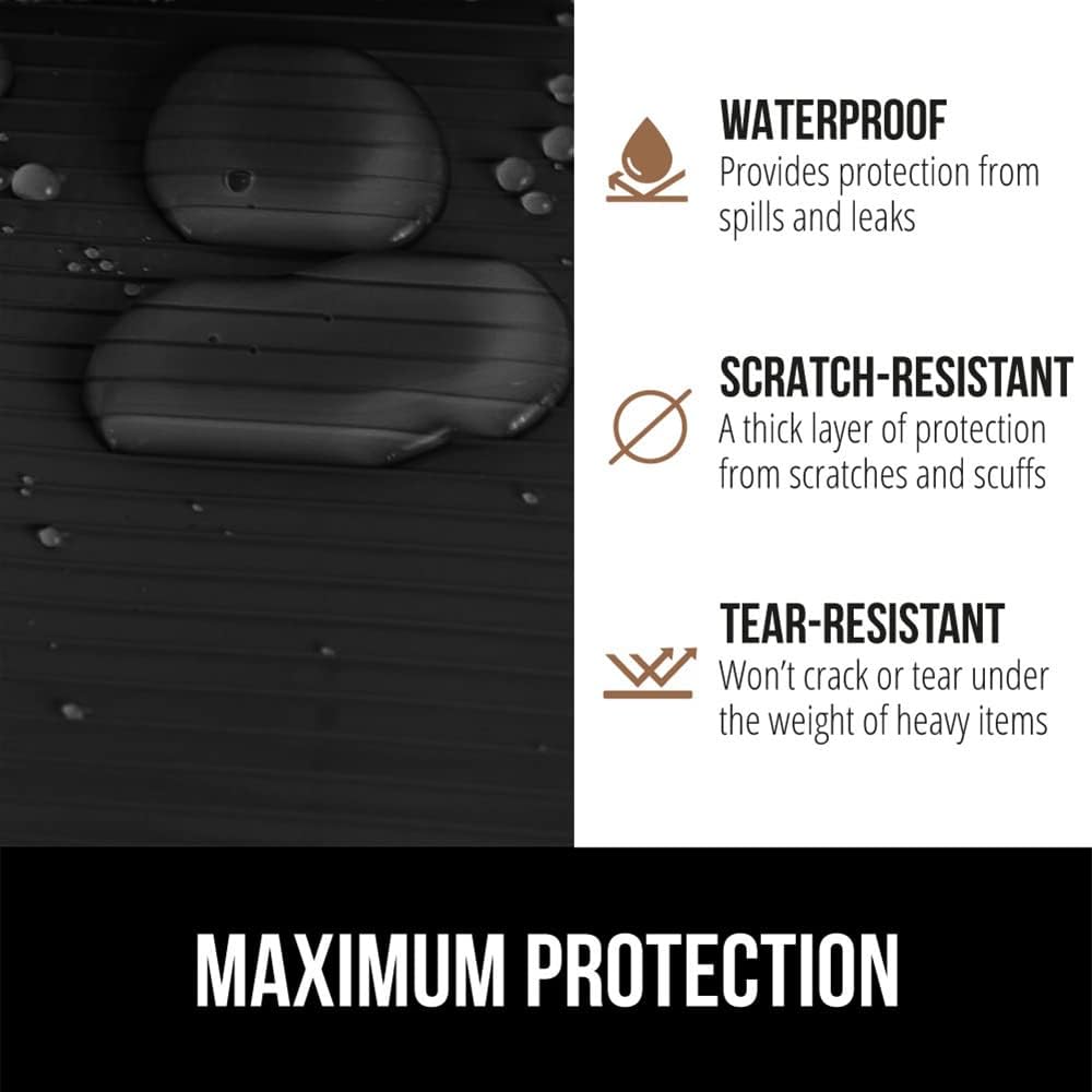 GORILLA GRIP DuraGuard Shelf Liner, Non-Adhesive Cabinet Liners for Kitchen Drawers, Shelves, Refrigerator, Pantry Storage, Bathroom Closet, Durable Waterproof BPA Free Ribbed Plastic, 12x10 Jet Black