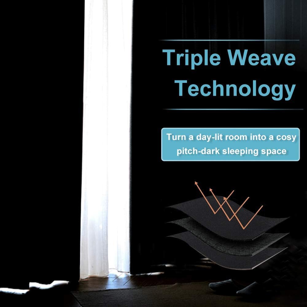 RYB HOME Curtains for Bedroom 72 inches Long, Blackout Thermal Insulating Window Treatment Drapes for Living Room Bathroom Basement Laundry Classroom, W 34 x L 72, Black, 2 Panels