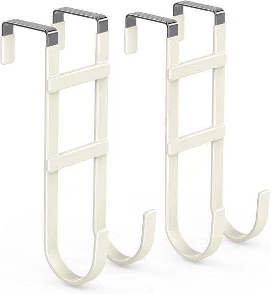 FYY Over The Door Hooks - 2 Pack Heavy Duty Dual-Hook Organizer Hanger with Non-Slip Rubber for Towels, Clothes, Hats & Bags Use in Bathroom, Bedroom, Kitchen - Fits Interior Doors Up to 1.6" Beige