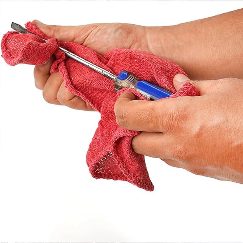 Shop Towels (Red, 500-Pack) - Bulk Cleaning Towel in a Bag, Mechanic Cotton Wipes for Car Maintenance, Auto Mechanics & Garage, Wipe Grease & Oil, Machine Wash & Reusable